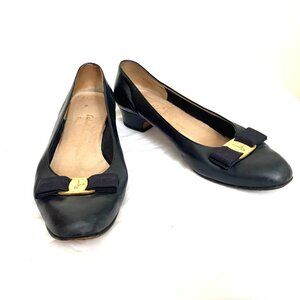 Salvatore Ferragamo Black Leather Heels Shoes
